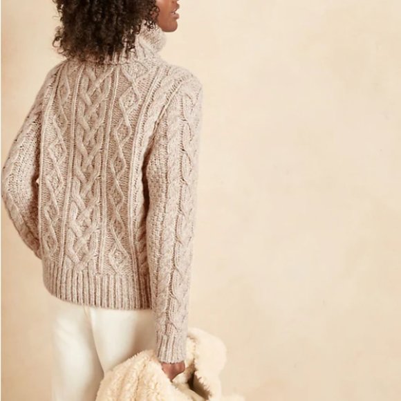 ITALIAN RECYCLED WOOL Cable-Knit Turtleneck Sweater - Picture 3 of 4